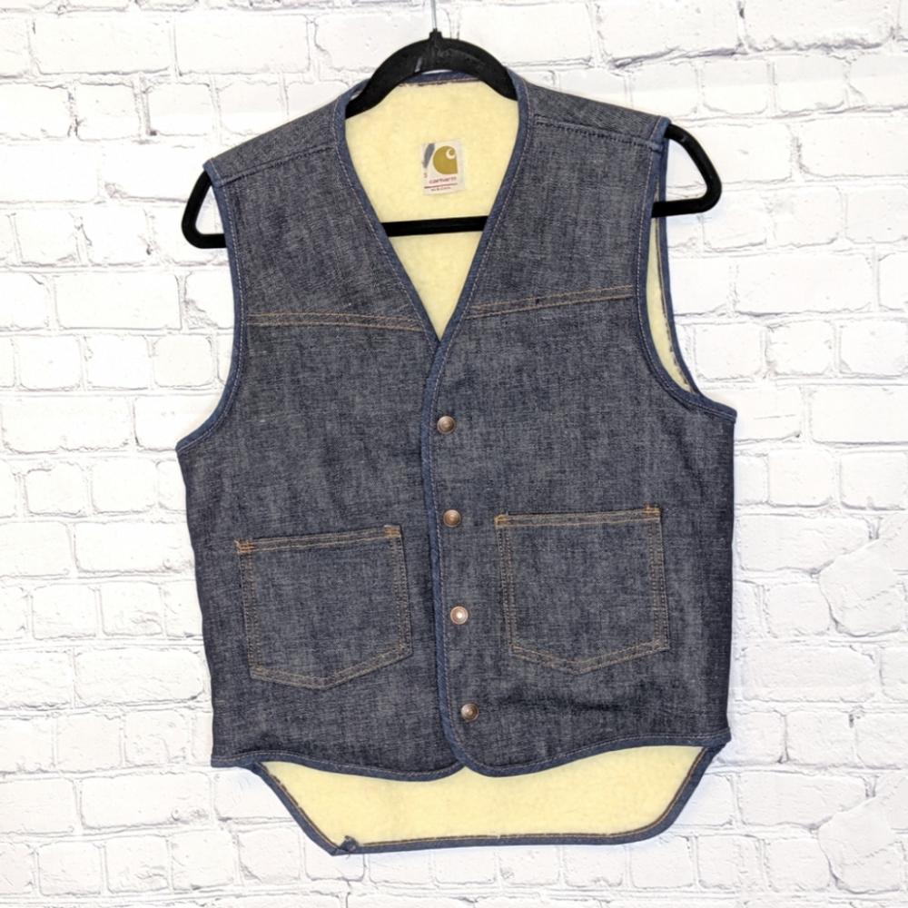 Carhartt Denim Sherpa Lined Work Western Vest SM